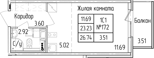 Квартира студия 23.23 м², 3/4 эт., ЖК «Любоград в Стрельне»